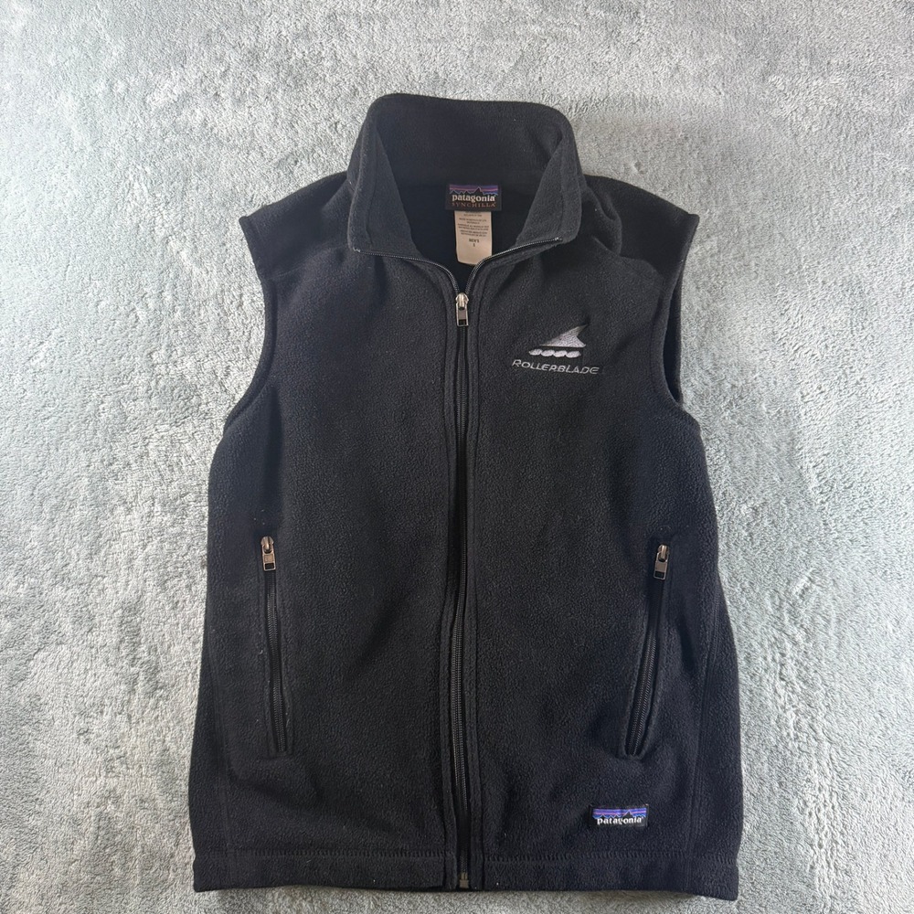 Patagonia Synchilla Fleece Vest Mens Small Black Rollerblade Logo Full Zip